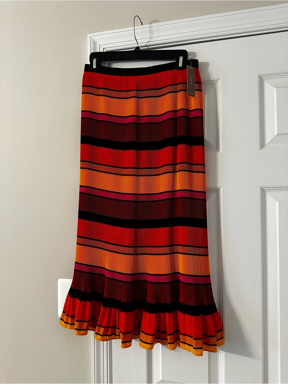 J.Crew Striped Pleated Midi Skirt in Red and Orange